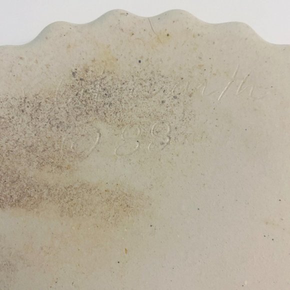 Vintage Flat Earth Pottery Spongeware Heart Baking Pie Dish Fluted Edges 1988 - Picture 6 of 6